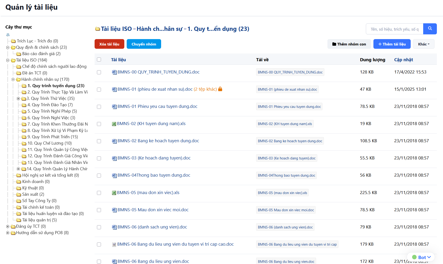 Giao diện quản lý tài liệu PortalOffice