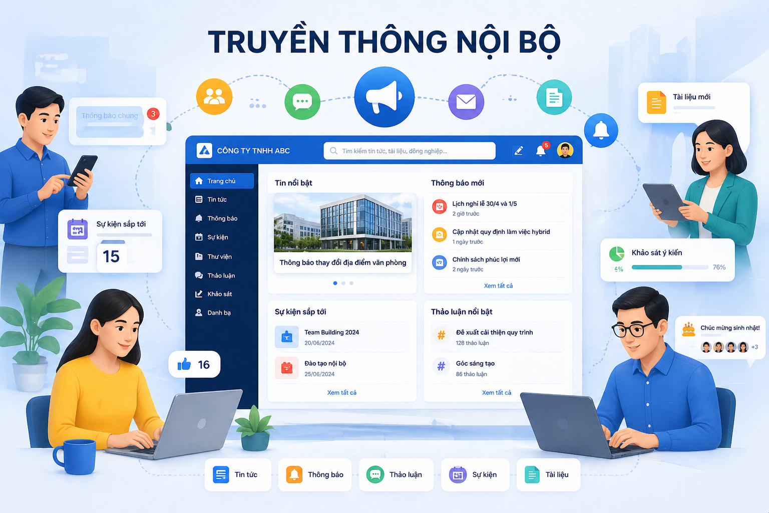 Giao diện truyền thông nội bộ PortalOffice