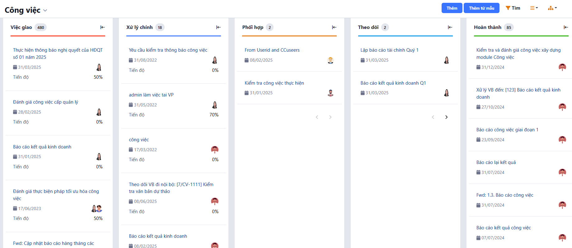 Giao diện quản lý công việc & dự án PortalOffice
